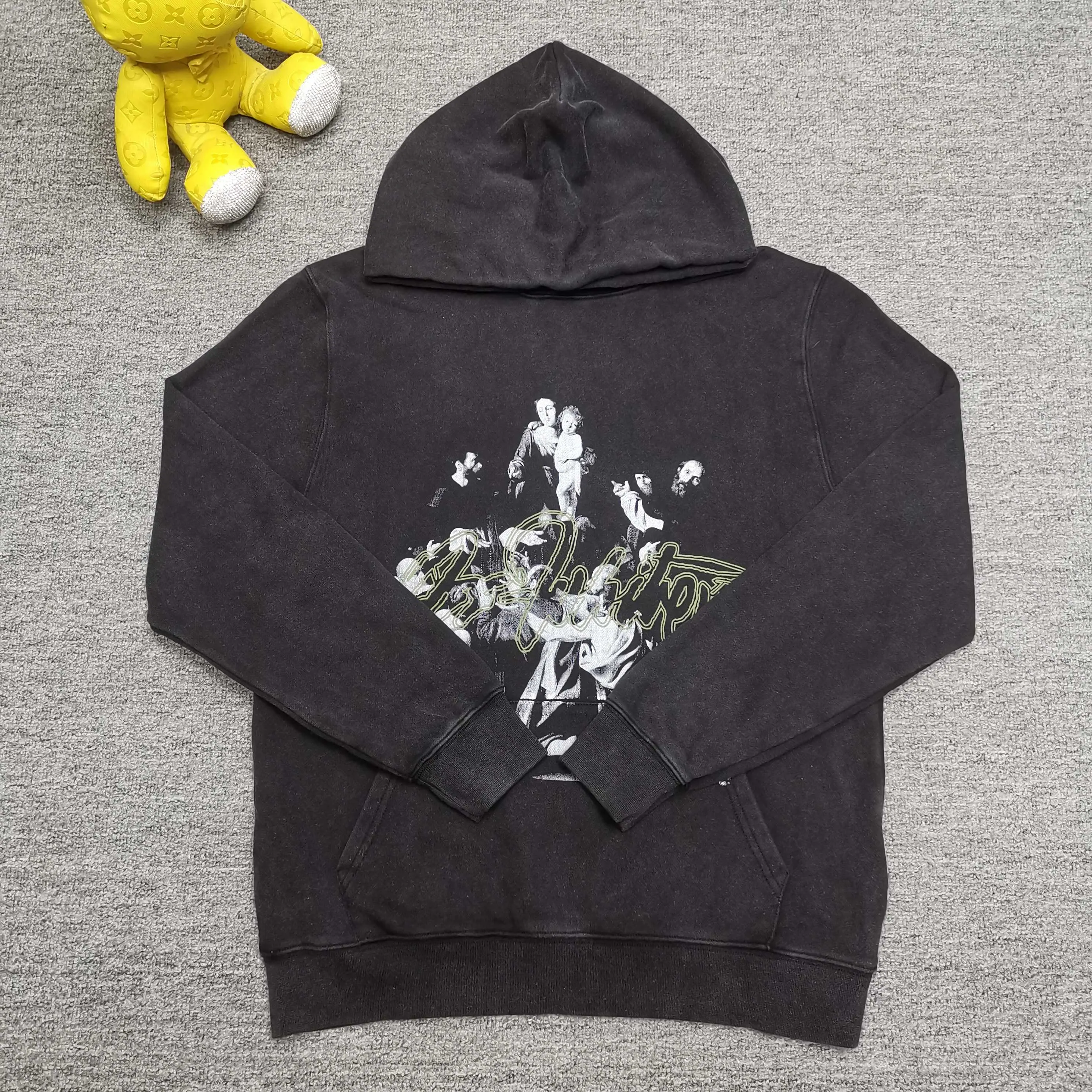 off white 25ss religious portrait oil painting 460g washed hooded sweatshirt Color: washed black Size: S M L XL P410